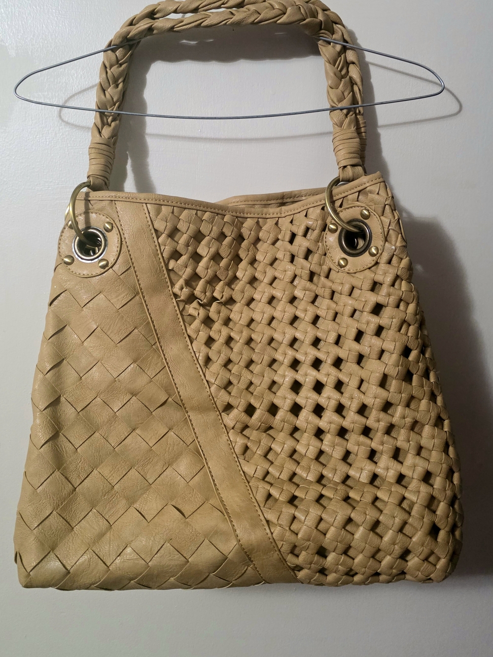 Woven Shoulder Tote in Tan